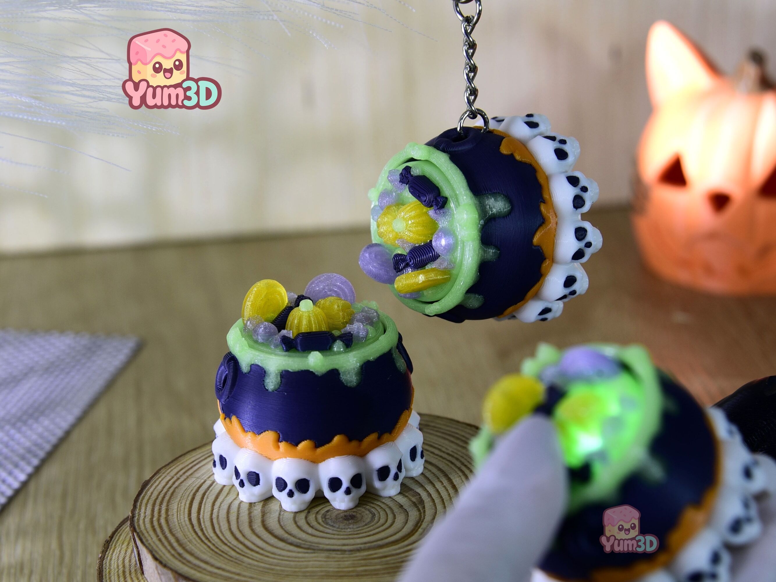 🎃 Yum3D Halloween Potion Cauldron Fidget Led Clicker Keychain